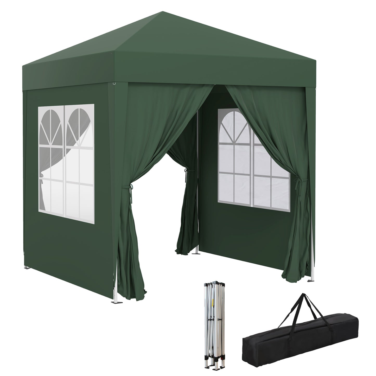 Outsunny Carpa Plegable 2x2m Exterior Con 4 Paredes Y Bolsa De Transporte Verde_0