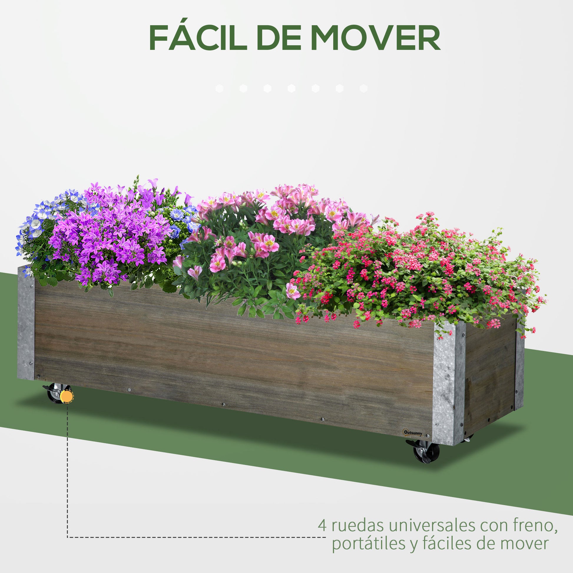 Outsunny Jardinera Exterior Grande Con Ruedas Y Tela No Tejida Gris Claro_4