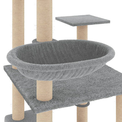 Rascador Para Gatos Con Postes De Sisal Gris Claro 141 Cm_5
