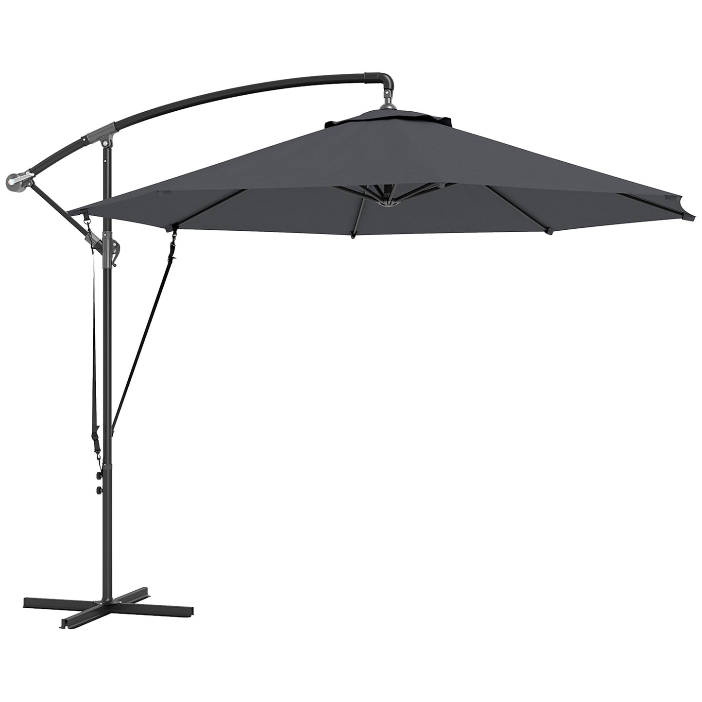 Outsunny Parasol Excéntrico Ø 290 Cm Con Base Cruzada Manivela Anti-uv 50+ Gris_0