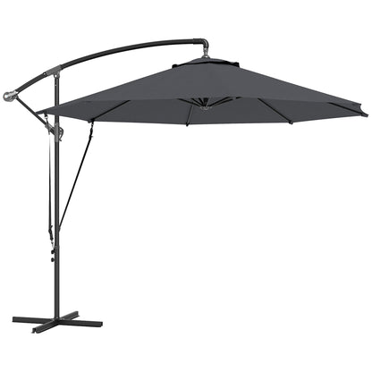 Outsunny Parasol Excéntrico Ø 290 Cm Con Base Cruzada Manivela Anti-uv 50+ Gris_0