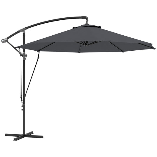 Outsunny Parasol Excéntrico Ø 290 Cm Con Base Cruzada Manivela Anti-uv 50+ Gris_0