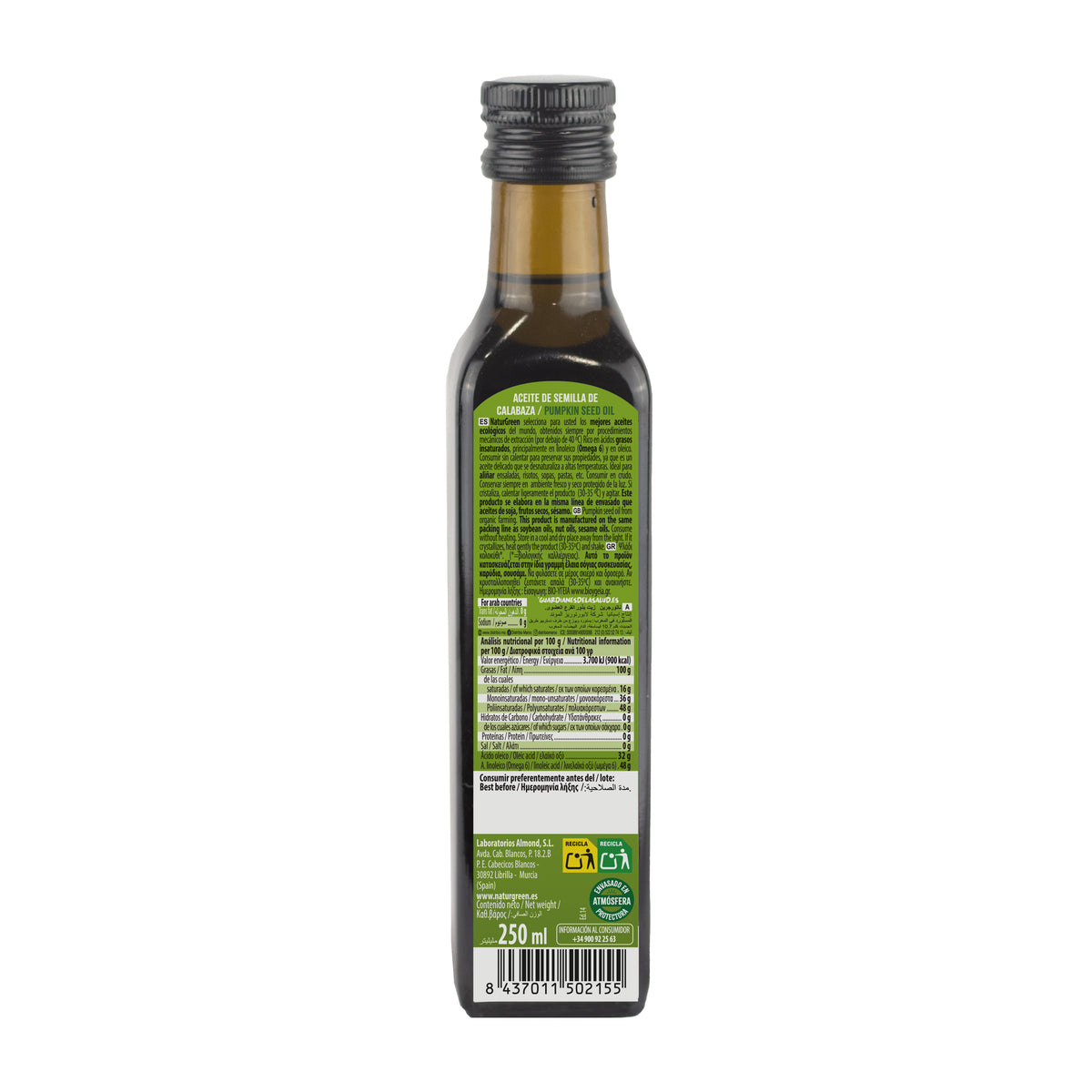 Aceite de Semillas de Calabaza Bio NaturGreen, 250 ml