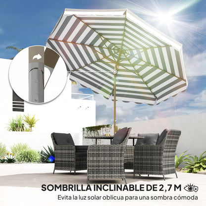 Outsunny Sombrilla Terraza Exterior Ø268 Cm Con Ángulo Inclinable Gris Y Blanco_3