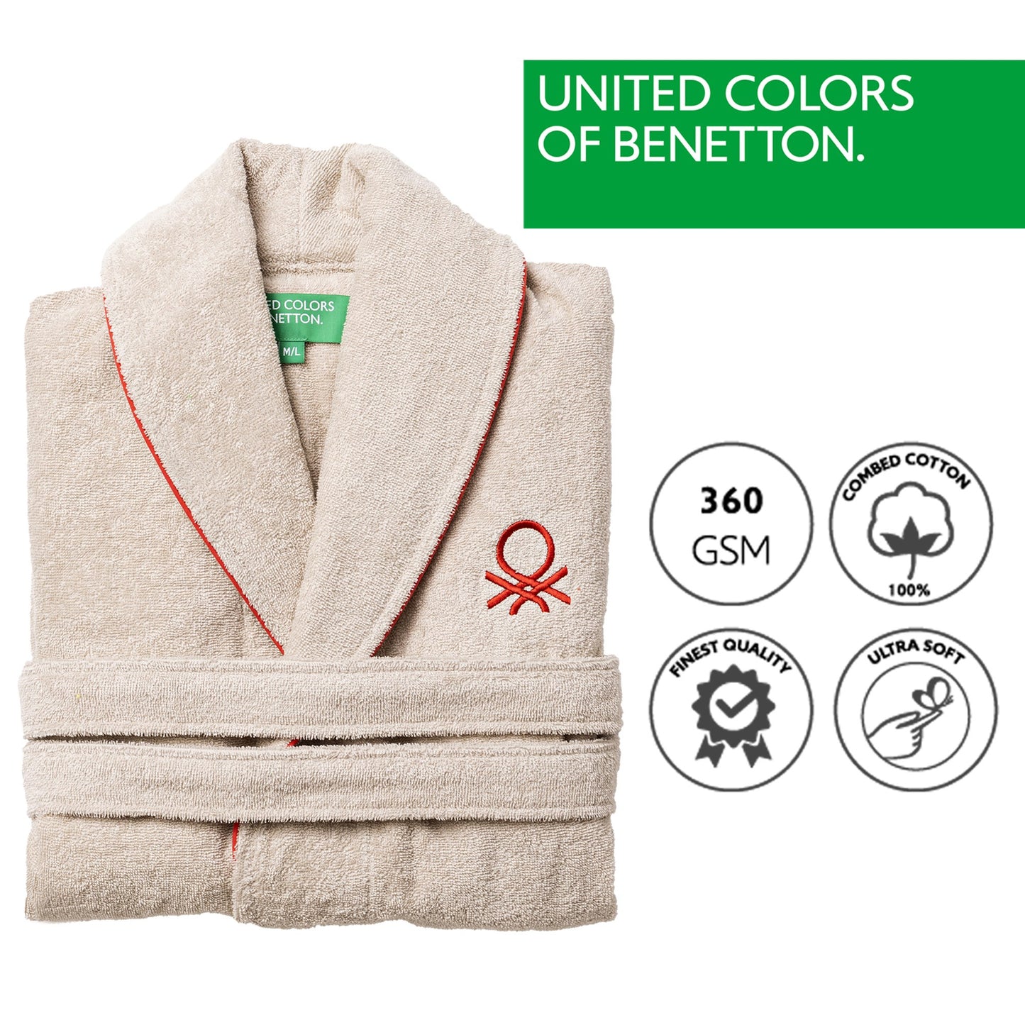 Albornoz L/xl 360gsm 100%algodon Beige Casa Benetton_1