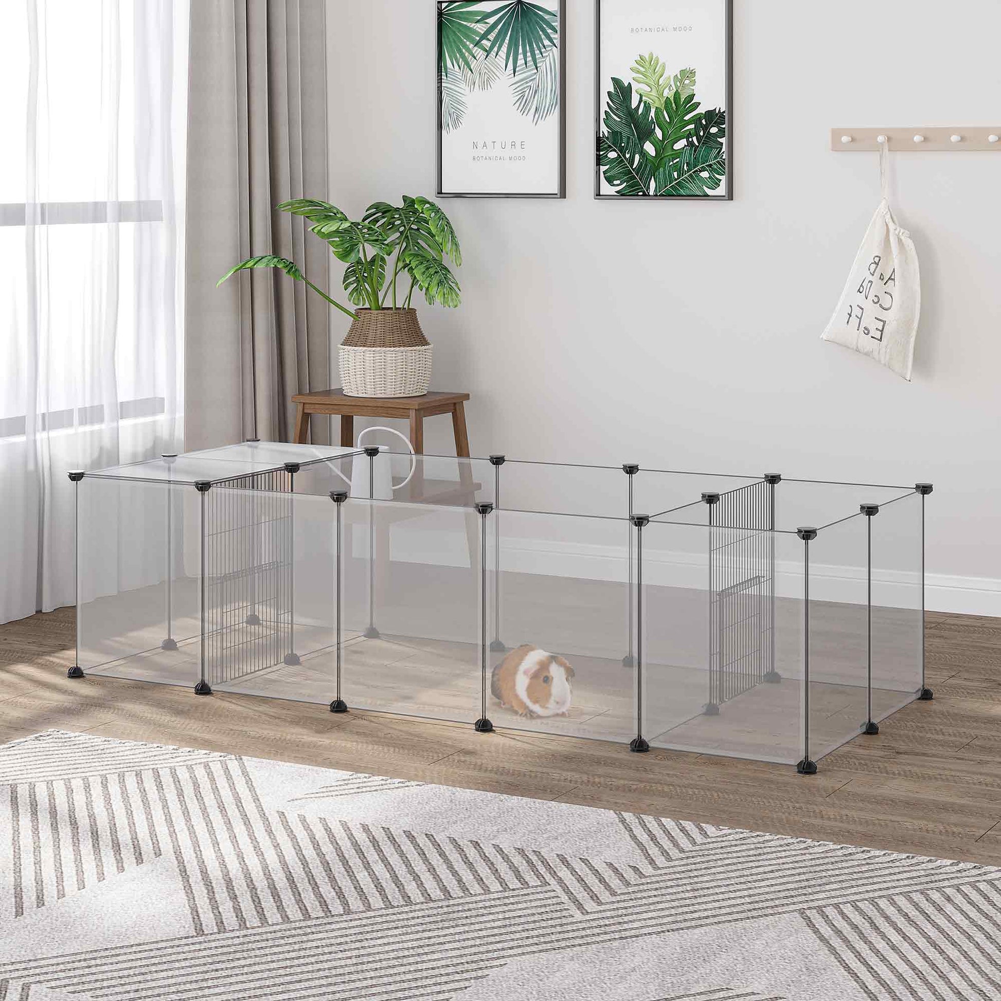 Pawhut Valla Para Mascotas Diy Con 20 Paneles De Resina 175x70x45 Cm Blanco_1