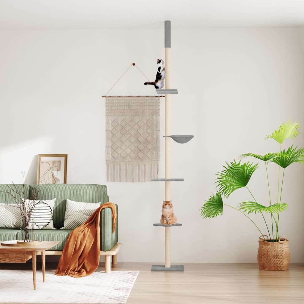 Vidaxl Árbol Rascador Gatos Suelo A Techo Gris Claro 263,5-289,5 Cm_1