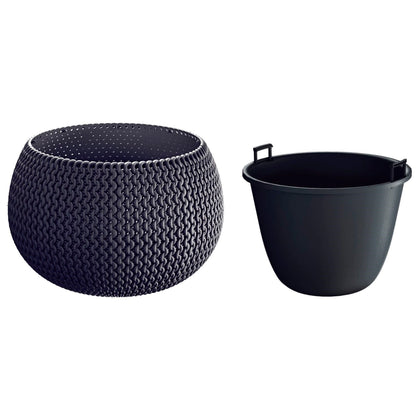 Maceta Redonda Con Deposito Splofy Bowl De Plastico En Color Antracita 23,9 (largo) X 23,9 (ancho) X 16,1 (altura) Cm_0