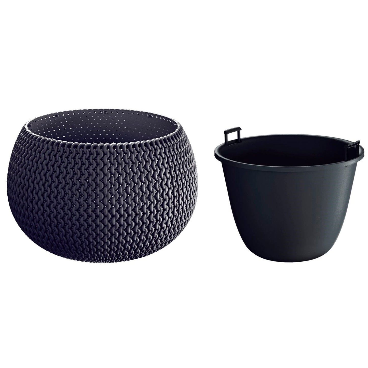 Maceta Redonda Con Deposito Splofy Bowl De Plastico En Color Antracita 29 (largo) X 29 (ancho) X 19 (altura) Cm_0