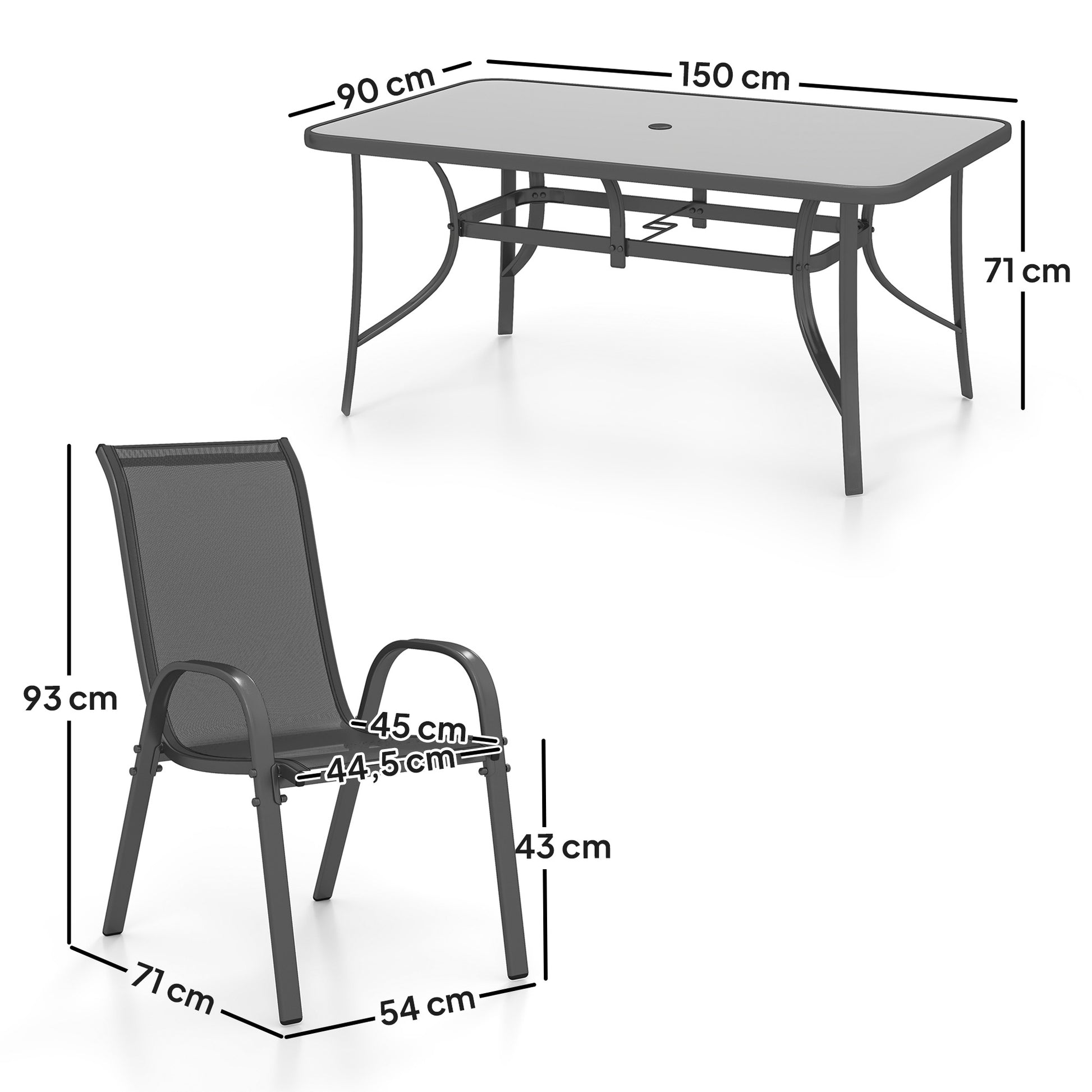 Outsunny Conjunto Muebles De Jardín De 7 Piezas Con Orificio Para Sombrilla Gris_2