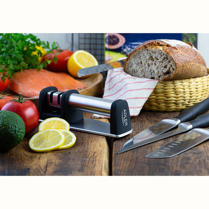 Afilador De Cuchillos Profesional, Afilado En 2 Etapas: Afilado Y Pulido, Carburo - Cerámica Adler Ad4489 Negro/plata