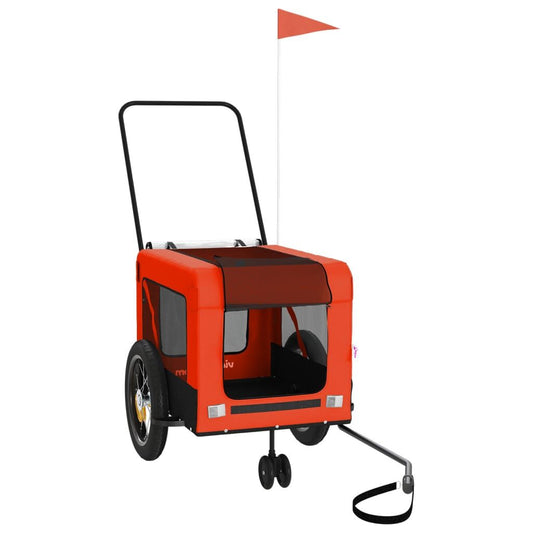 Vidaxl Remolque De Bicicleta Mascotas Hierro Tela Oxford Naranja Negro_0