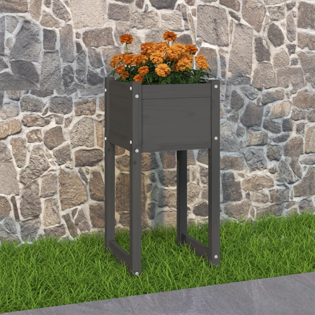 Jardinera De Madera Maciza De Pino Gris 40x40x81 Cm_1
