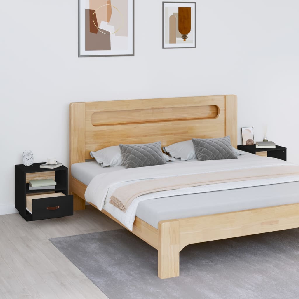 Mesitas De Noche 2 Uds Madera Maciza De Pino Negro 40x34x45 Cm_1