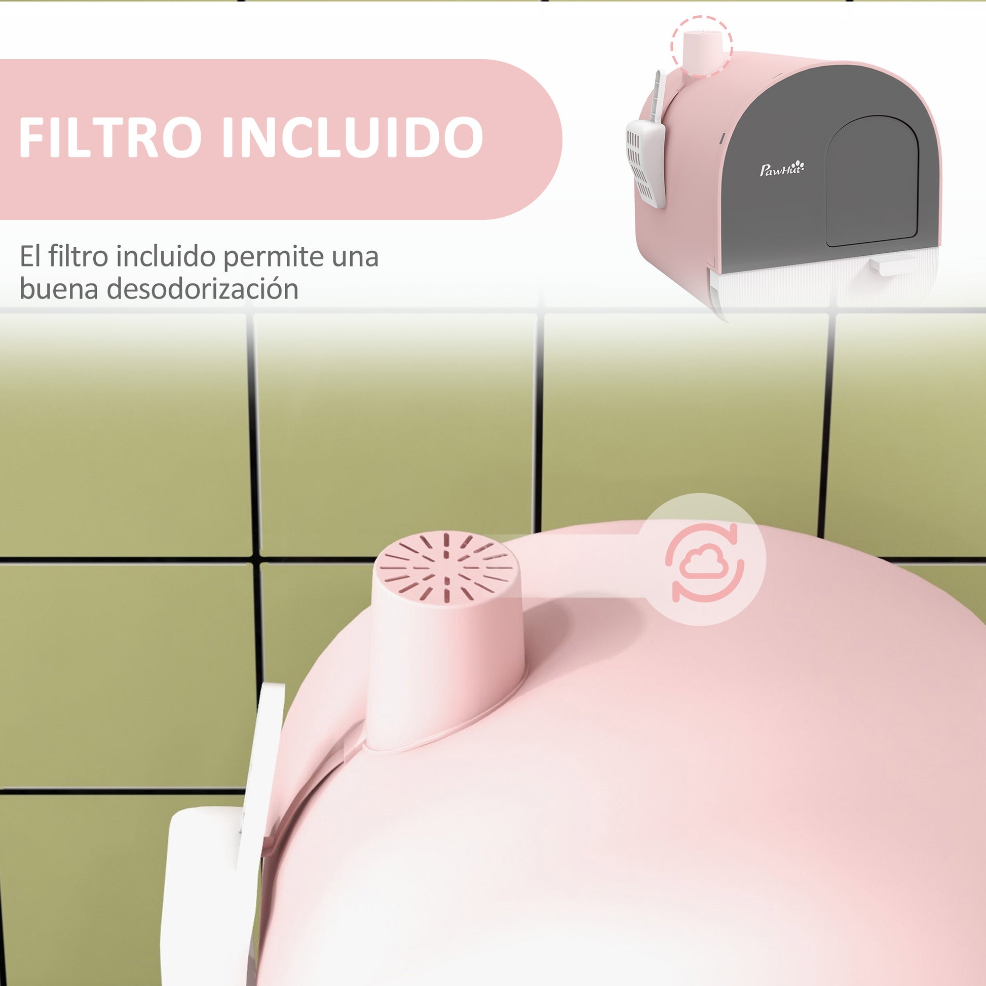 Pawhut Arenero Para Gatos Con Bandeja Extraíble Pala Alfombra 43x44x47cm Rosa_5