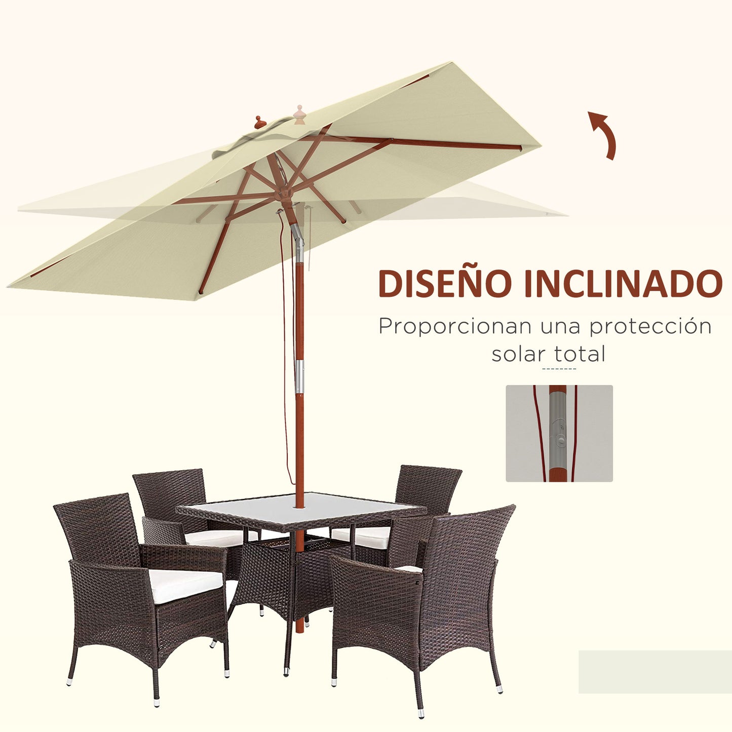 Outsunny Sombrilla De Jardín Rectangular 200x150x235 Cm Anti-uv Beige_3