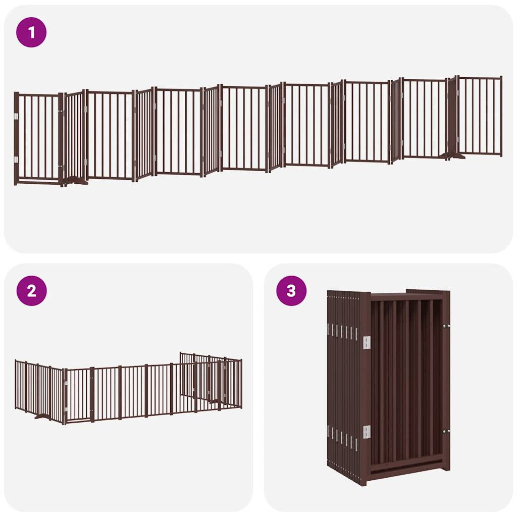 Vidaxl Puerta De Perros Plegable 15 Paneles Madera Álamo Marrón 750 Cm_4