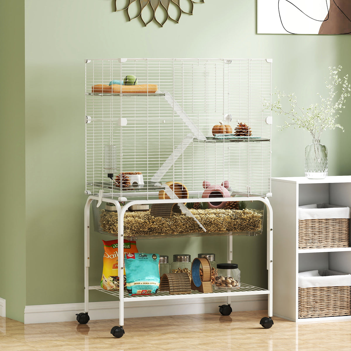 Jaula Animales Pequeños Pawhut Acero, Pet Blanco 73x47x123 Cm D51-490v01wt_1
