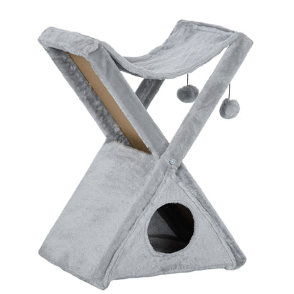 Pawhut Árbol Rascador Plegable Para Gatos Con Cueva Hamaca Bolas Colgantes_0