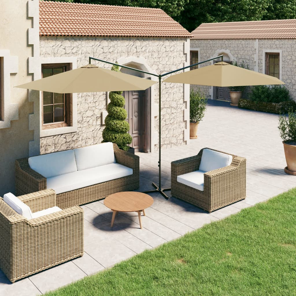 Vidaxl Sombrilla Doble De Jardín Con Palo De Acero Taupe 600 Cm_1