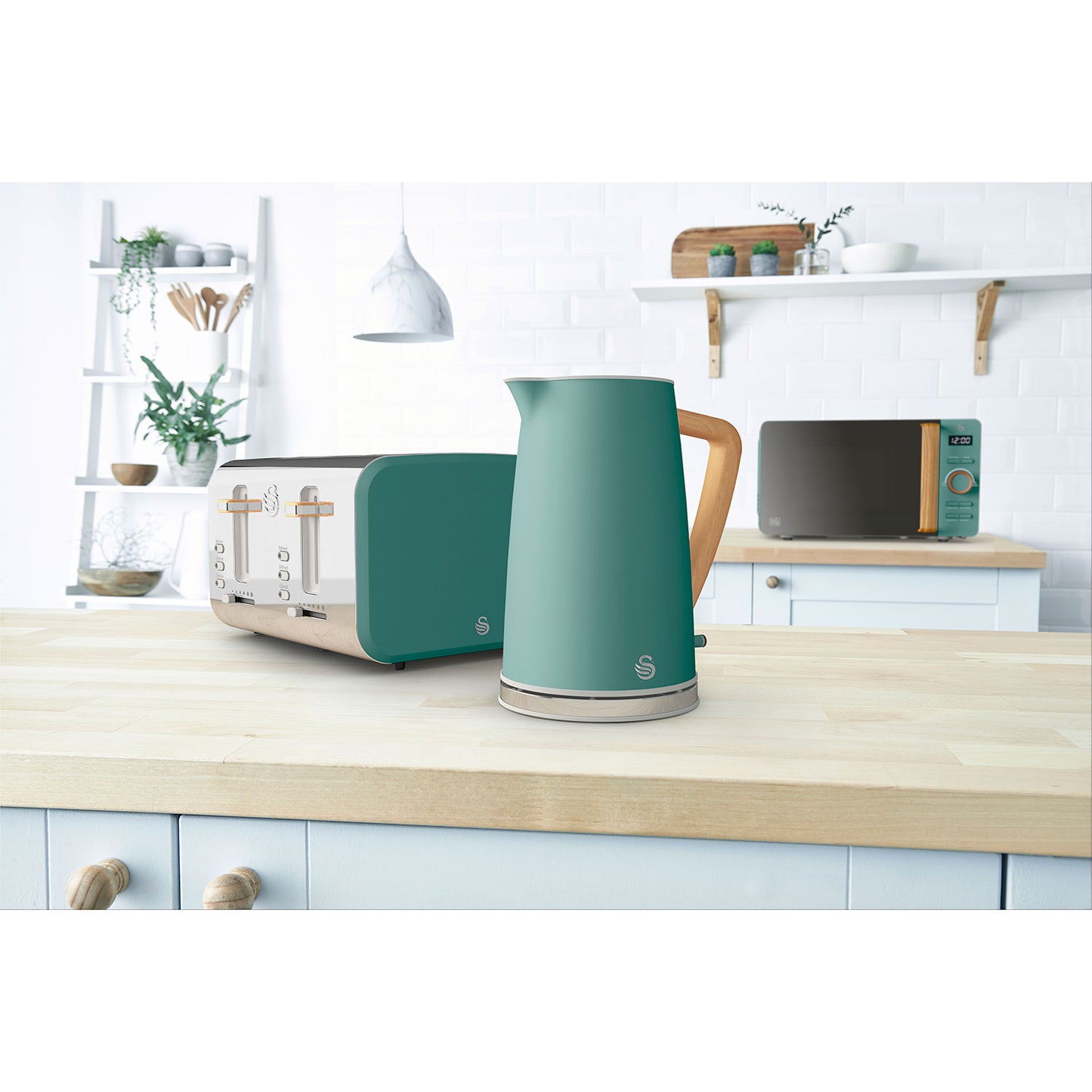 Swan Nordic Set Desayuno, Hervidor Agua 1,7 L, Tostadora Ranura Ancha 4 Rebanadas, Diseño, Stp2091greneu, Verde_1