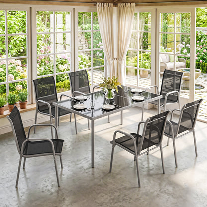 Outsunny Conjunto De Mesa Y Sillas Jardín De 7 Piezas Con Sillas Transpirables_3