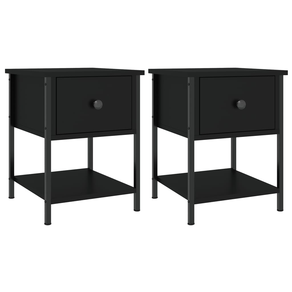 Mesitas De Noche 2 Uds Madera De Ingeniería Negro 34x35,5x45 Cm_0