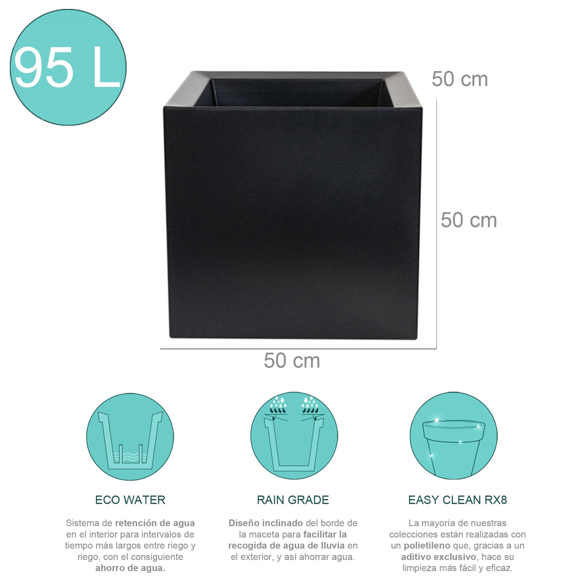 Macetero De Polietileno Antracita 50x50 Cm_1