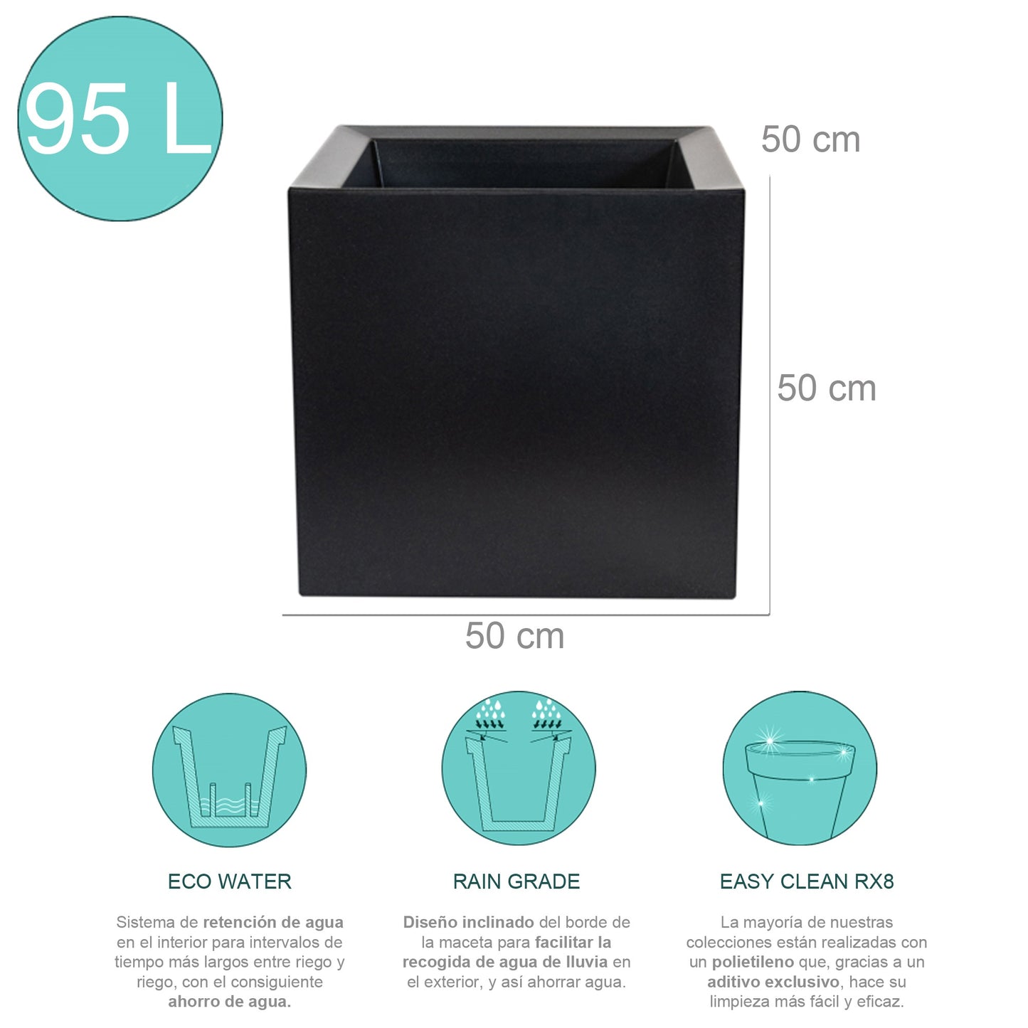 Macetero De Polietileno Antracita 50x50 Cm