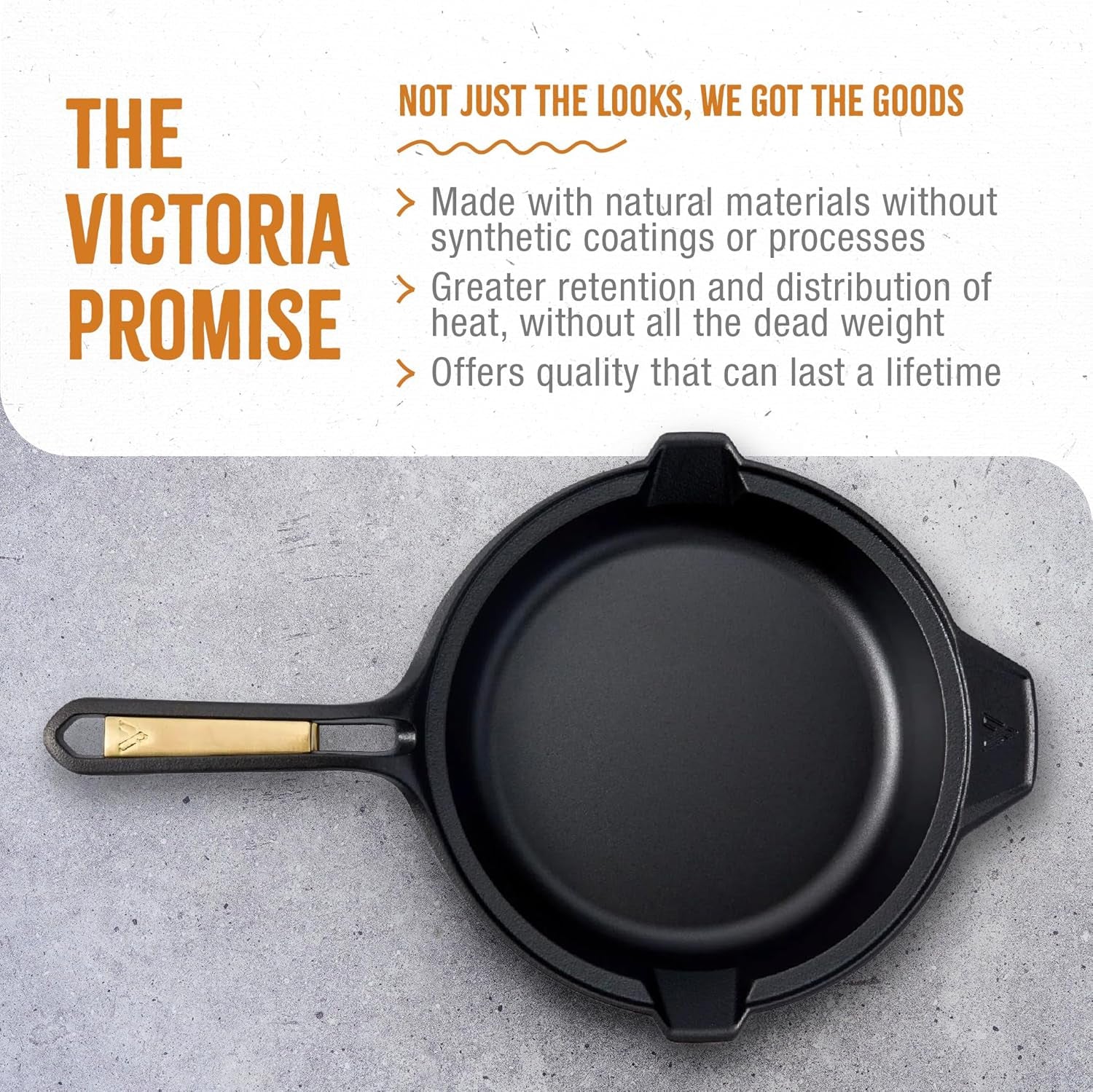Victoria Sartén Hierro Fundido Curado Signature Gold Inducción 30cm, Apta Fuego, Barbacoa, Horno, Vitrocerámica_5