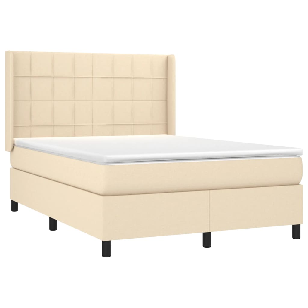 Cama Box Spring Colchón Y Luces Led Tela Crema 140x200 Cm / Vetonek_4