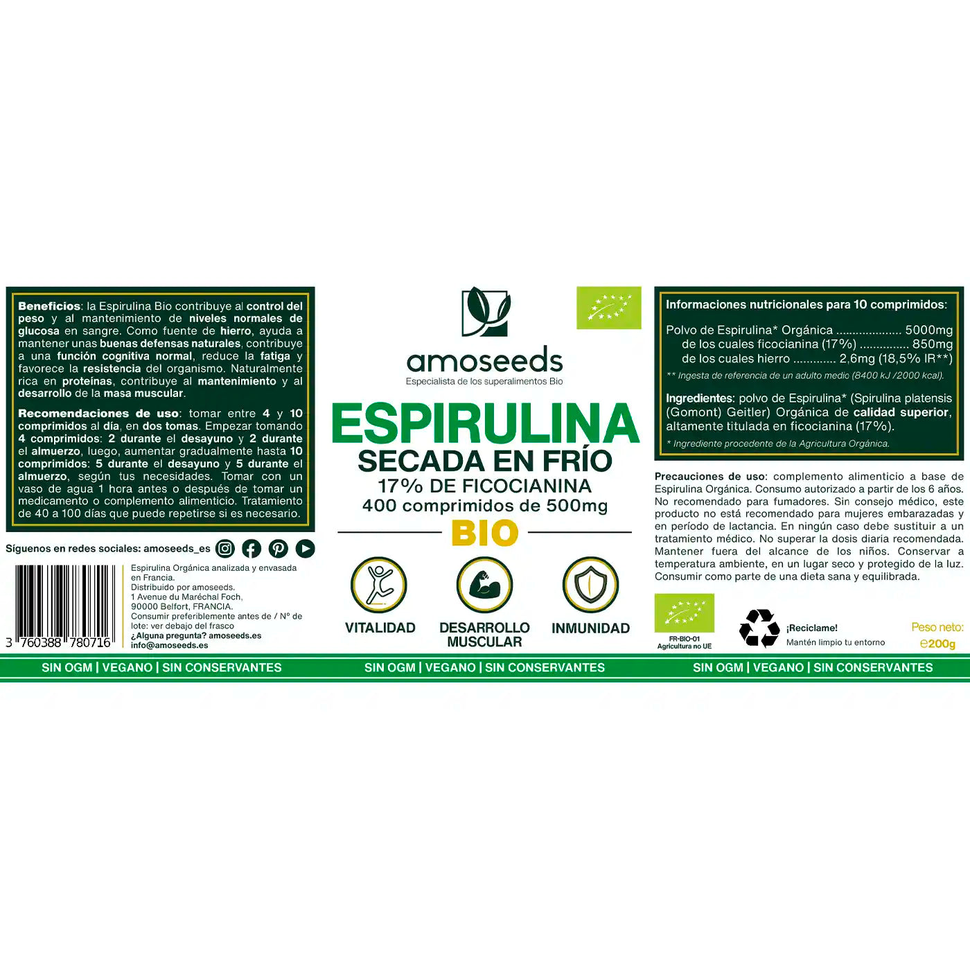 Espirulina Bio, 17% Ficocianina | 400 Comprimidos_4