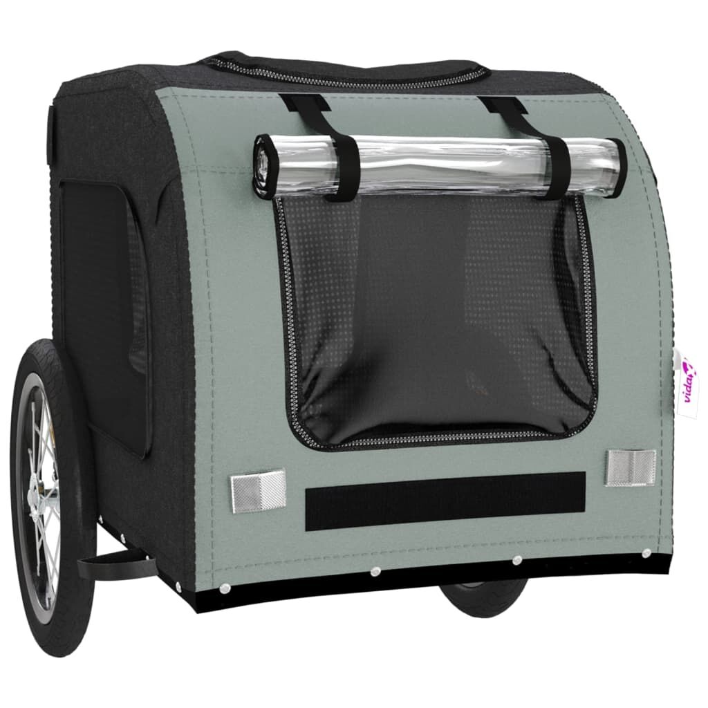 Vidaxl Remolque Bicicleta Para Mascotas Hierro Tela Oxford Negro Gris_4