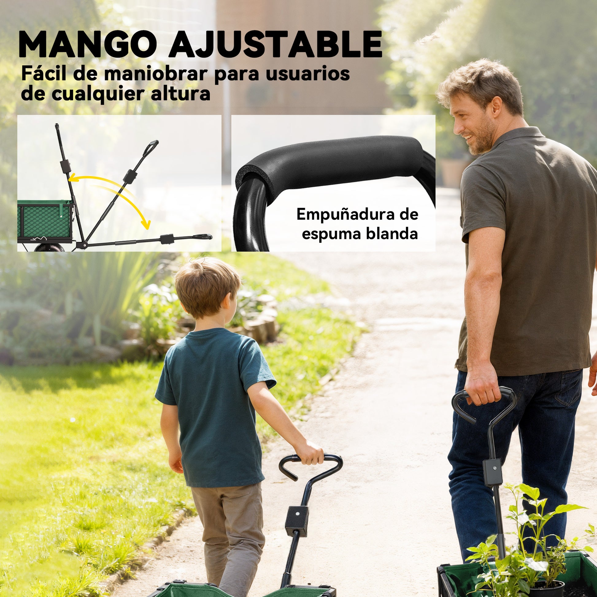 Outsunny Carrito De Jardín Con Ruedas Grandes Asa Ajustable Carga 300 Kg Verde_5