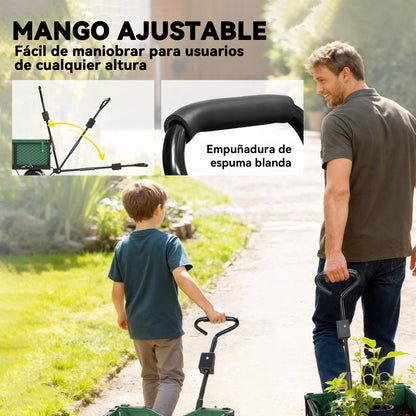 Outsunny Carrito De Jardín Con Ruedas Grandes Asa Ajustable Carga 300 Kg Verde_5