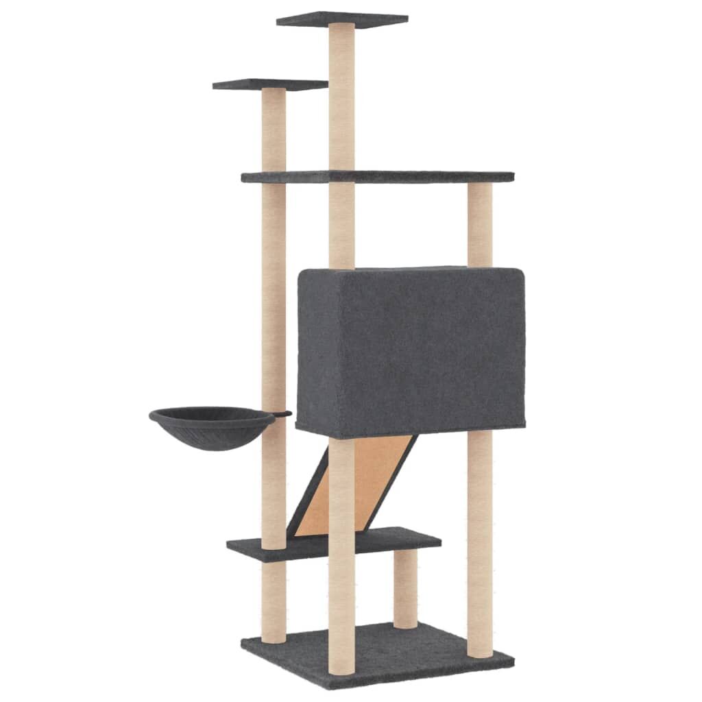 Vidaxl Rascador Para Gatos Con Postes De Sisal Gris Oscuro 153 Cm_4