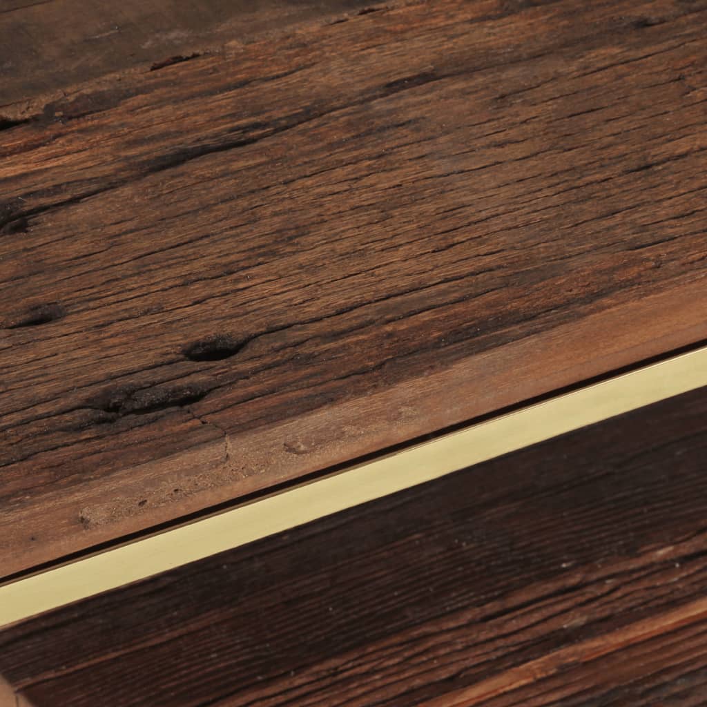 Mesa De Centro Acero Inoxidable Madera Maciza Traviesa Dorado_3
