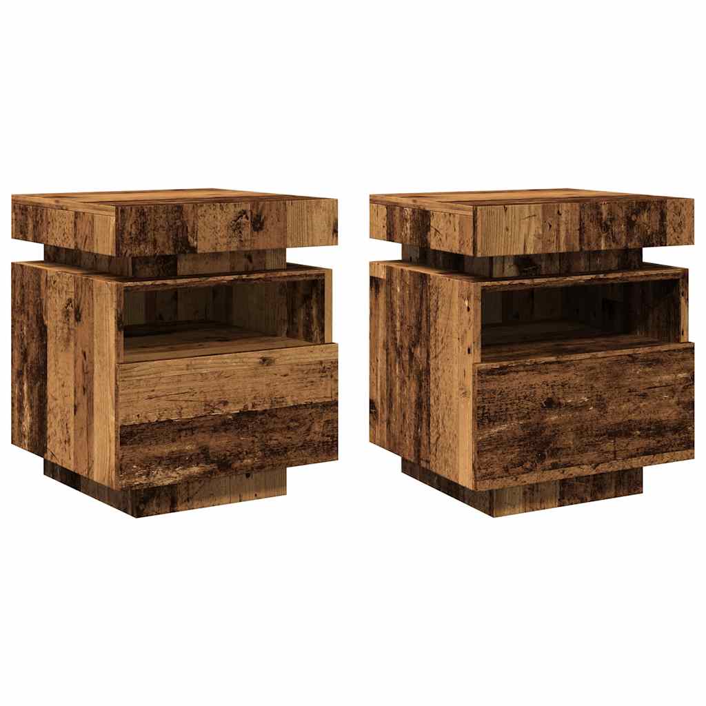 Mesita De Noche Luces Led 2 Uds Madera Envejecida 40x39x48,5 Cm_1