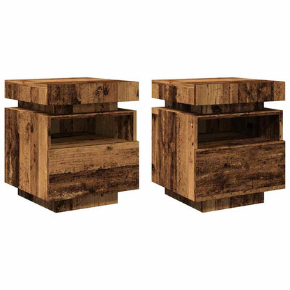 Mesita De Noche Luces Led 2 Uds Madera Envejecida 40x39x48,5 Cm_1