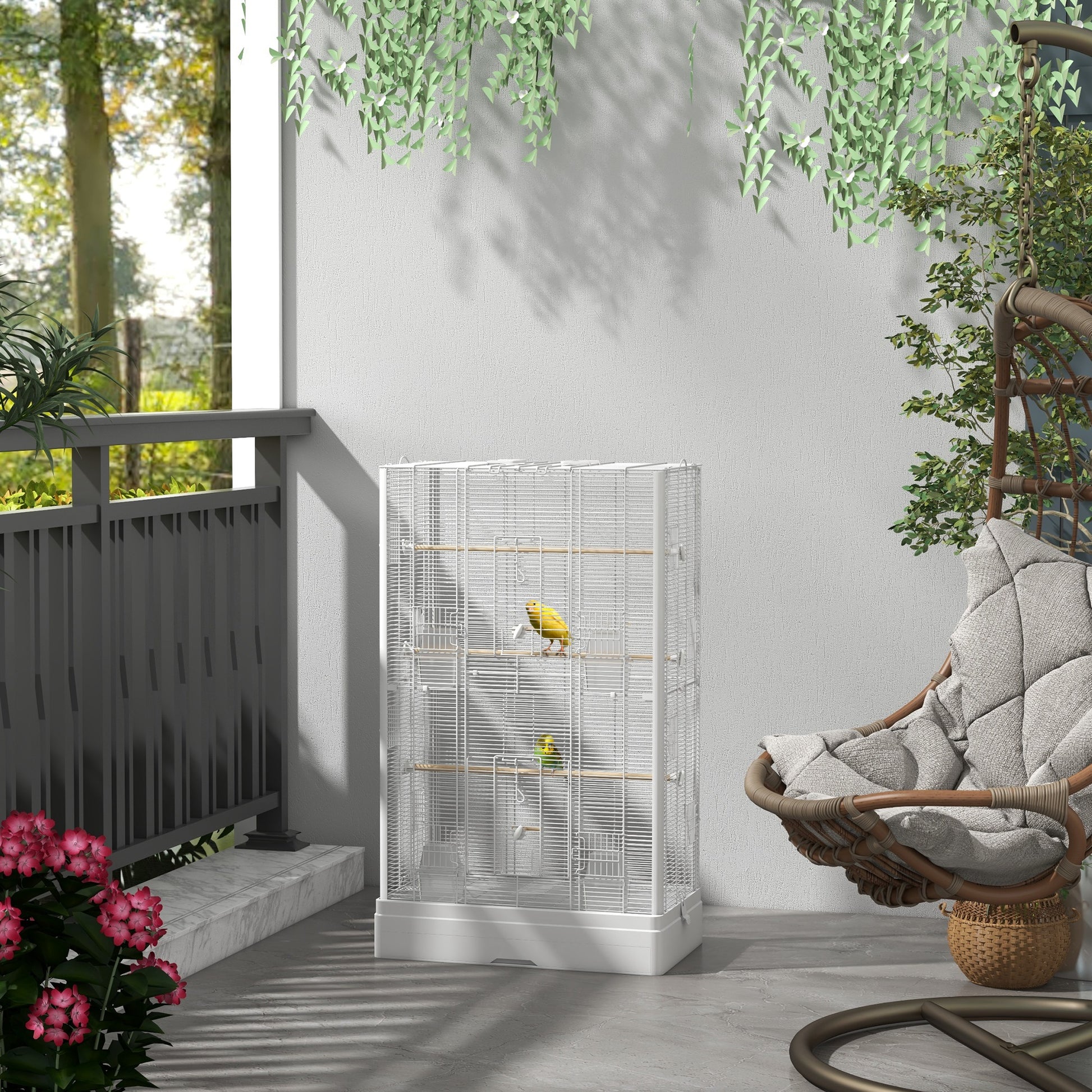 Pawhut Jaula Para Pájaros 61x36,5x98 Cm Con Puertas Perchas Bandeja Blanco_1