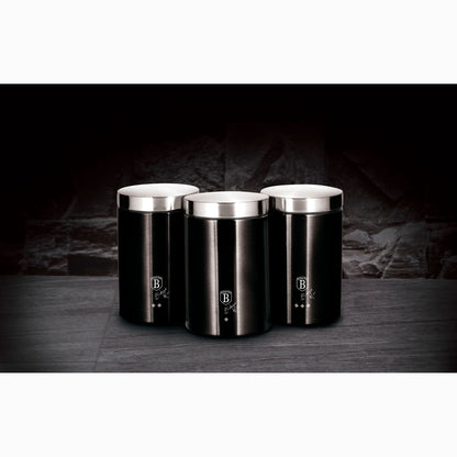 Set 3 Botes Cocina Almacenaje Acero Inoxidable, Diseño Moderno, Acero Inoxidable / Negro_1