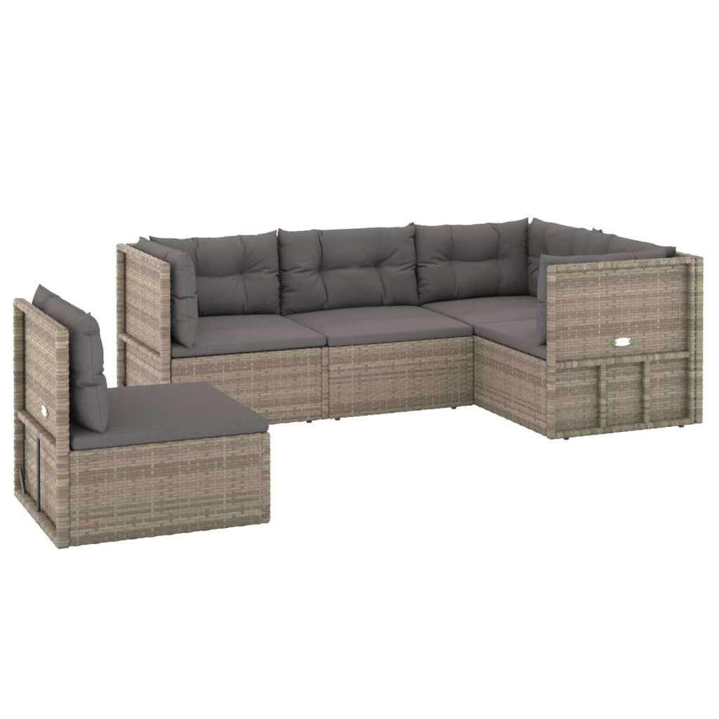 Vidaxl Set De Muebles De Jardín 5 Pzas Y Cojines Ratán Sintético Gris_0