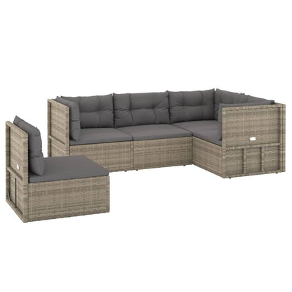 Vidaxl Set De Muebles De Jardín 5 Pzas Y Cojines Ratán Sintético Gris_0