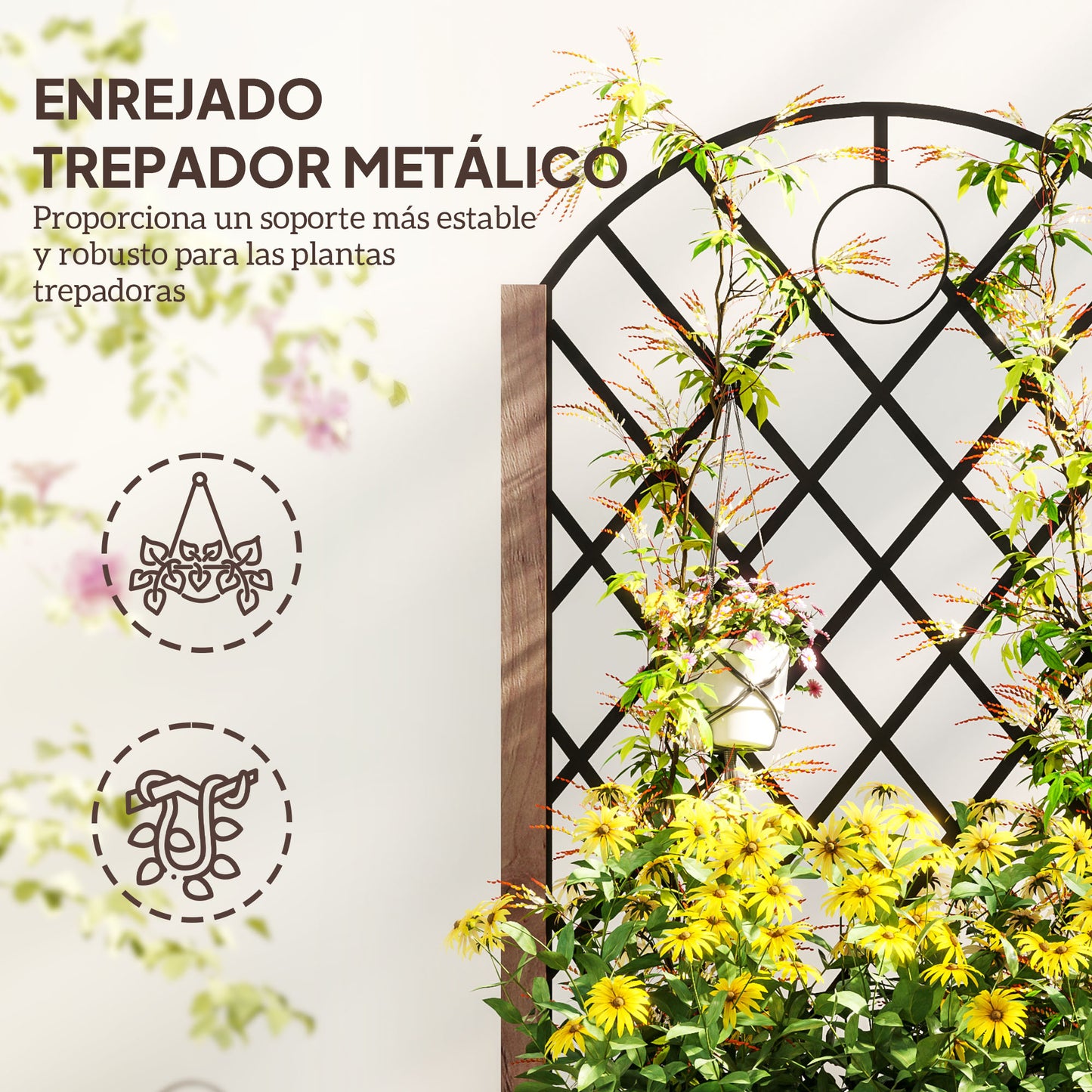 Outsunny Juego De 2 Jardineras Con Enrejado Metálico 52x25x97 Cm Natural_3