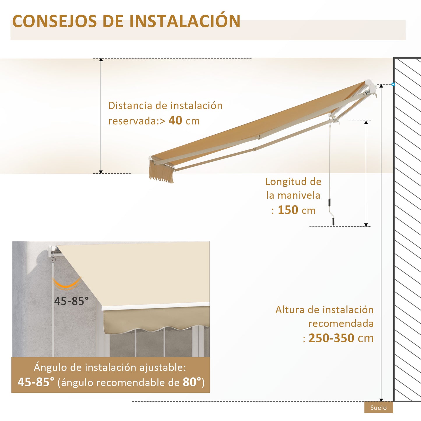 Outsunny Toldo Manual Retráctil Plegable Con Manivela Exterior 295x245 Cm Beige_4