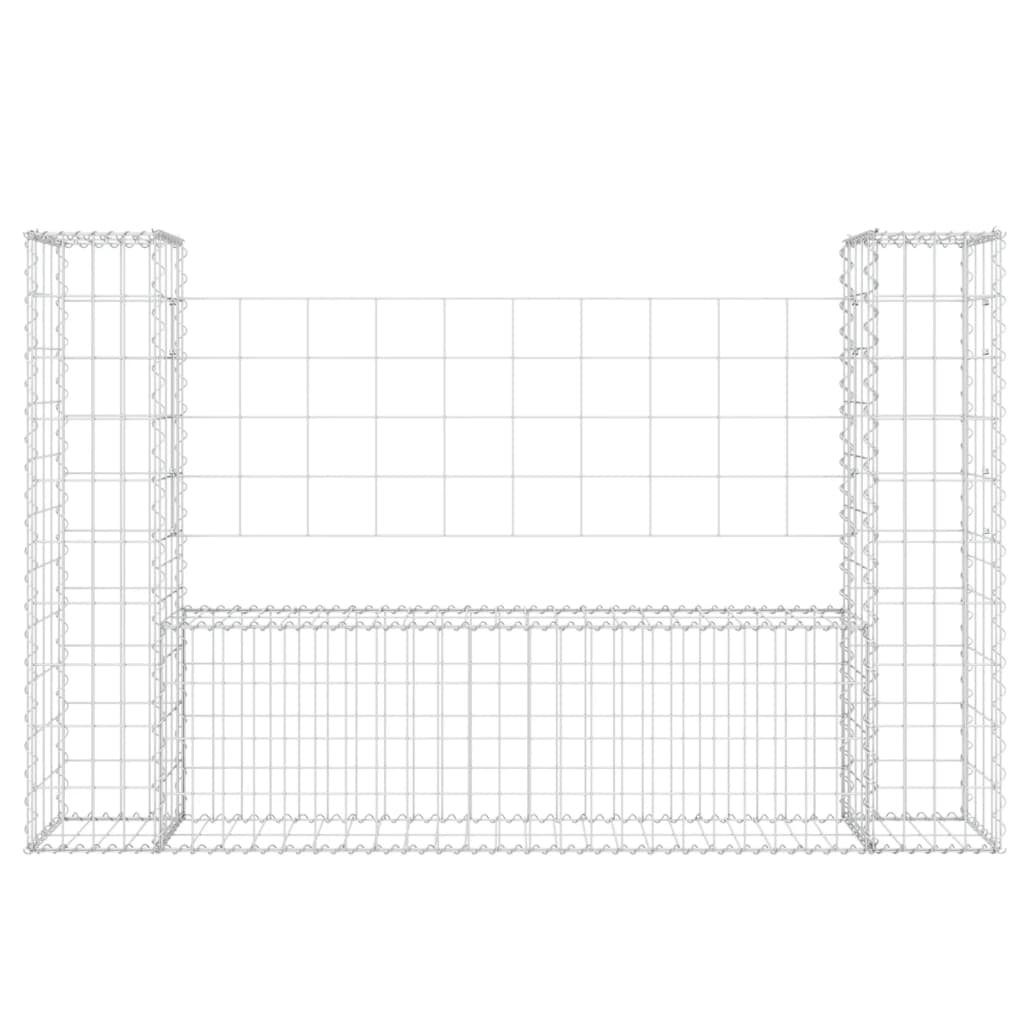 Cesta De Gaviones Forma De U 2 Postes De Hierro 140x20x100 Cm / Vetonek_3