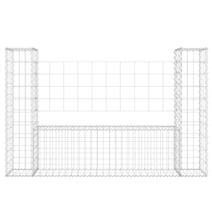 Cesta De Gaviones Forma De U 2 Postes De Hierro 140x20x100 Cm / Vetonek_3