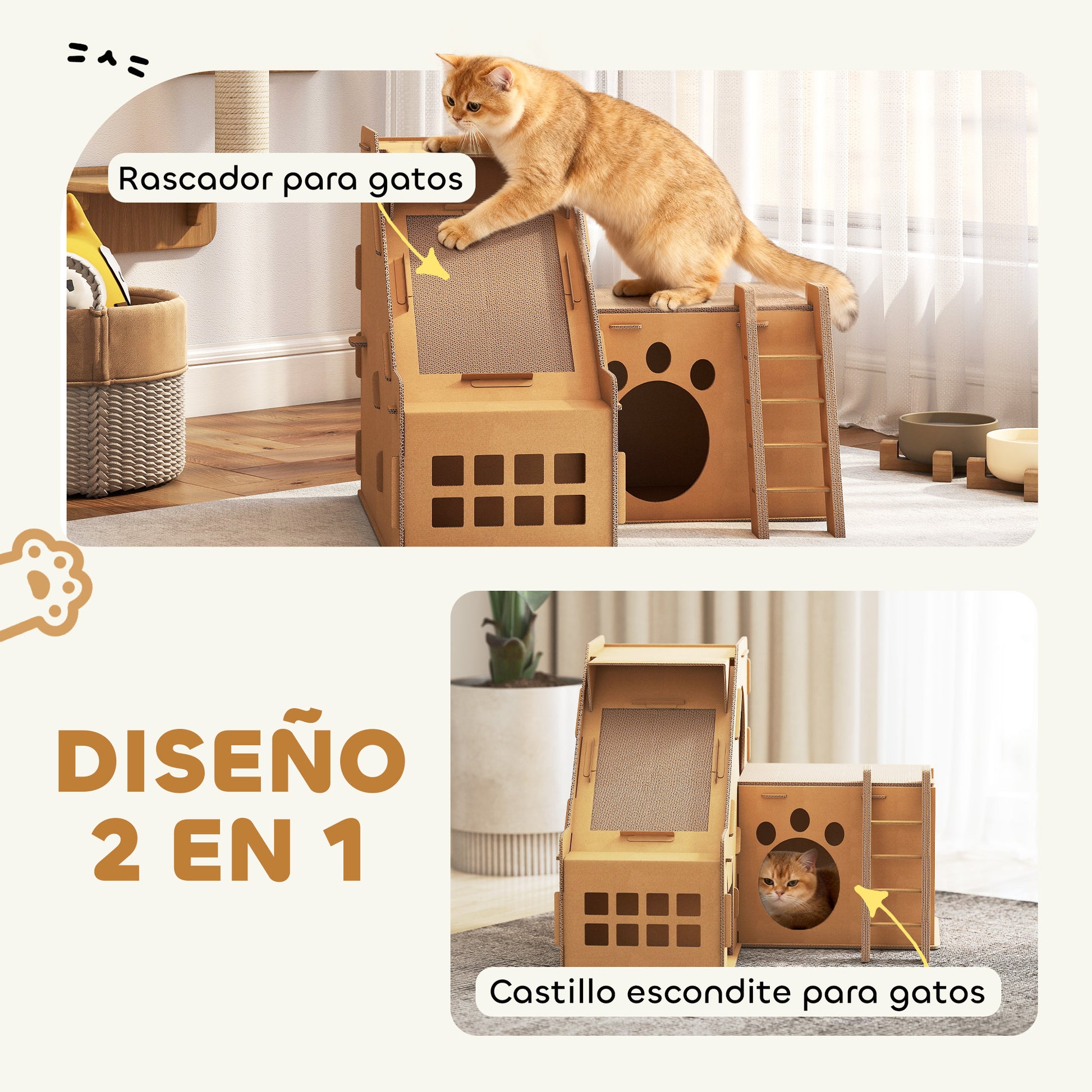 Pawhut Rascador Cartón Para Gatos Forma Castillo 2 En 1_3