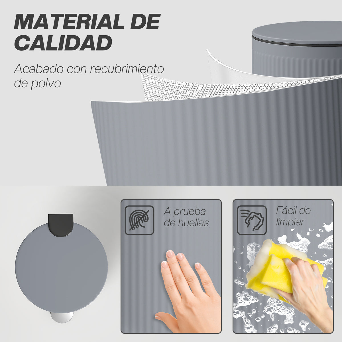 Balde De Lixo Homcom Metal E Plástico Cinza Escuro/cinza De Carvão 36x30x60,5 Cm 851-063v00cg_5