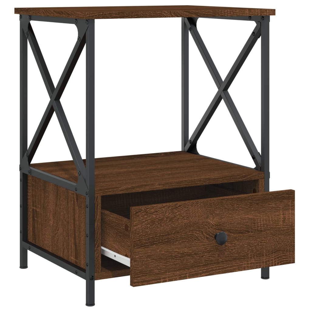 Mesita De Noche Madera De Ingeniería Marrón Roble 50x41x65 Cm_4
